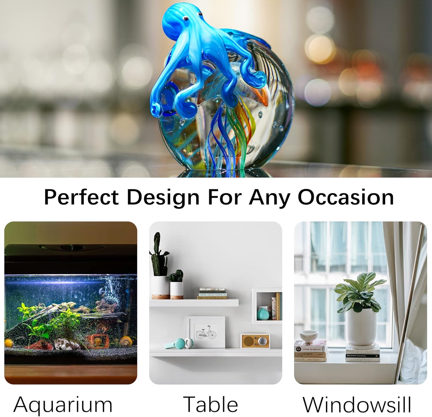 QFkris Colorful Octopus Jellyfish Collectible Glass Sculpture