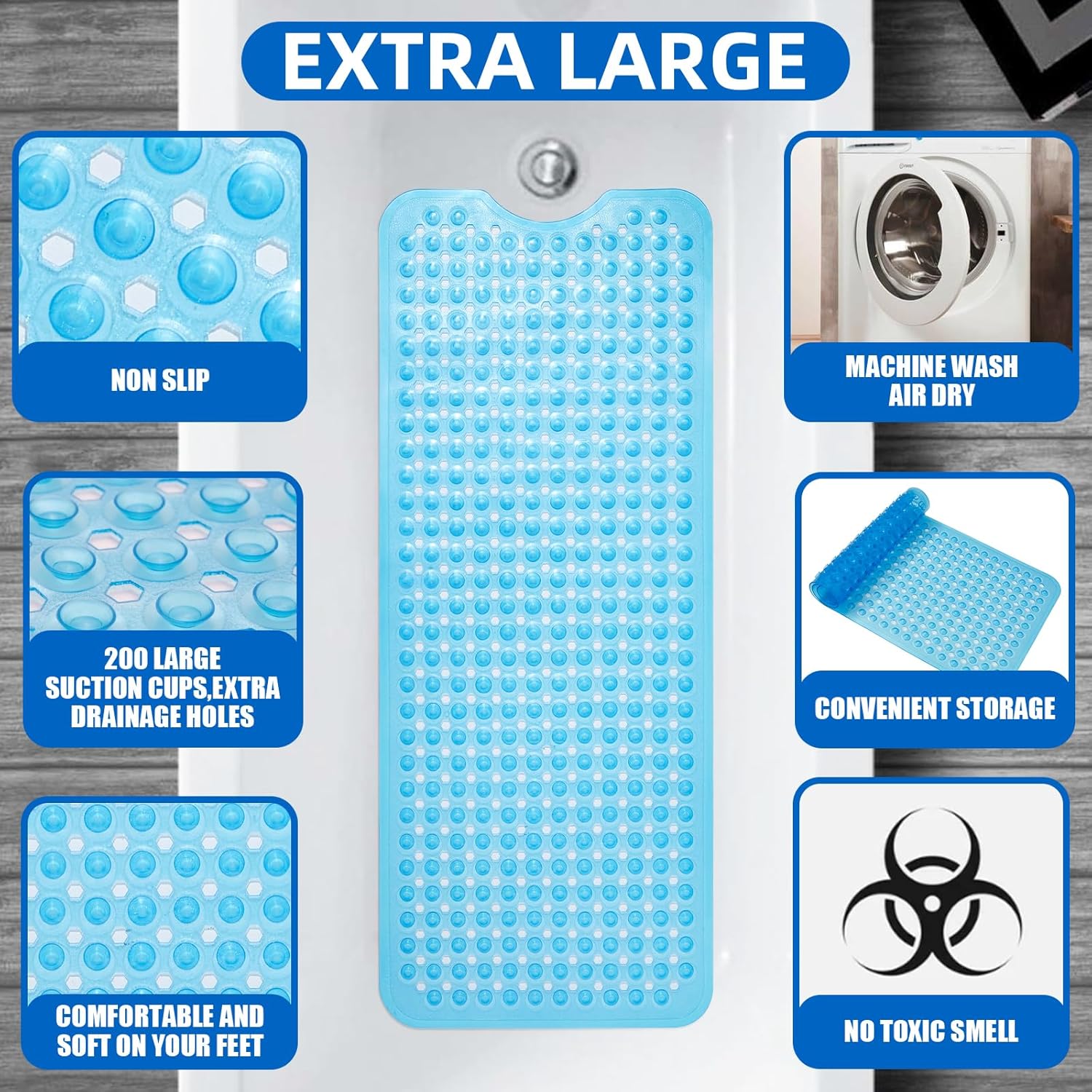 MOONFLY Extra Long Non-Slip Bath Mat 40x16 Inches