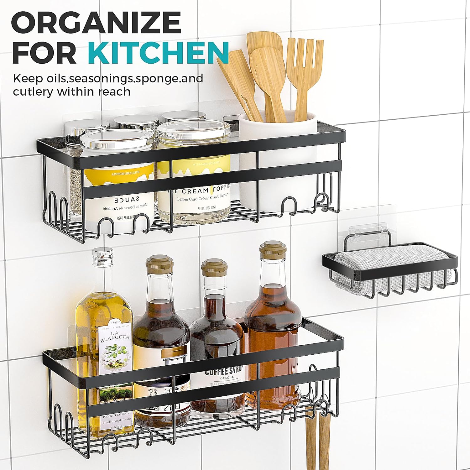 HomeHacks 3-Pack Shower Caddy with Hooks and Soap Holder