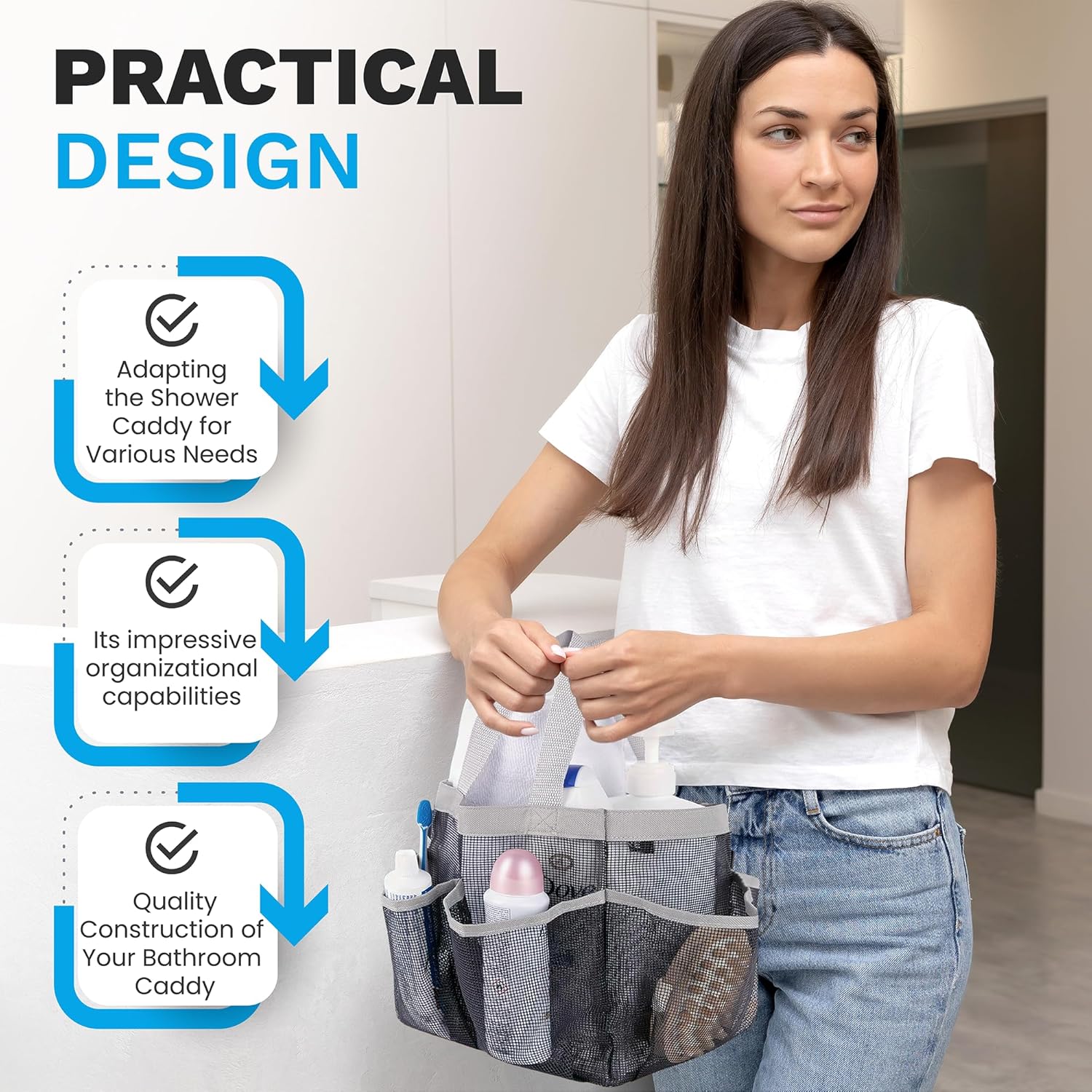 Handy Laundry Mesh Shower Caddy Bag - 7 Pockets Collapsible Portable