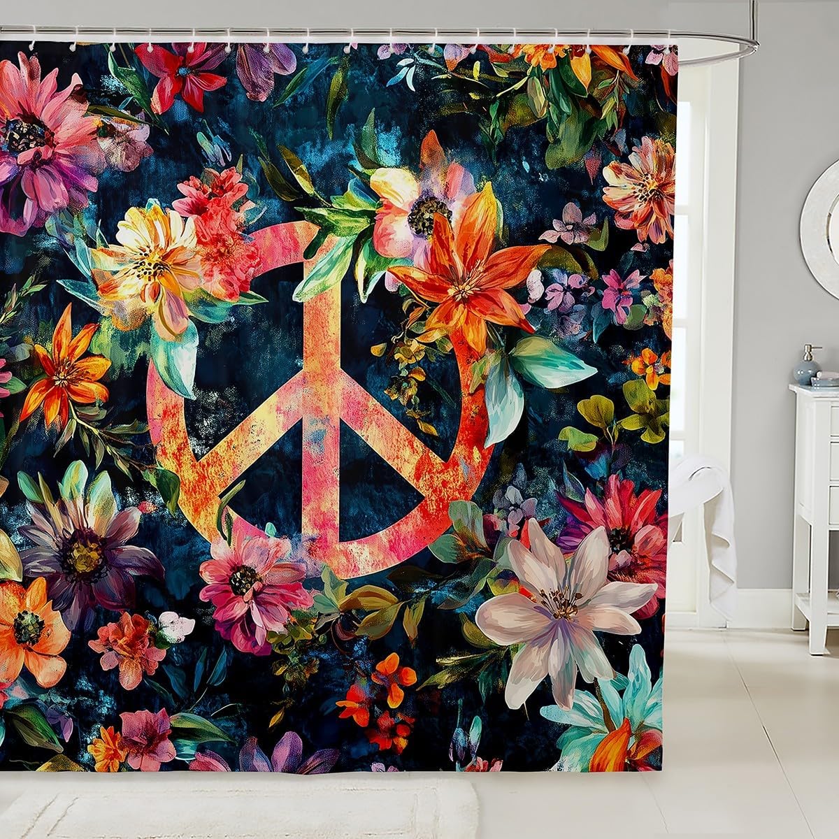 Erosebridal Peace Sign Boho Shower Curtain 72x72