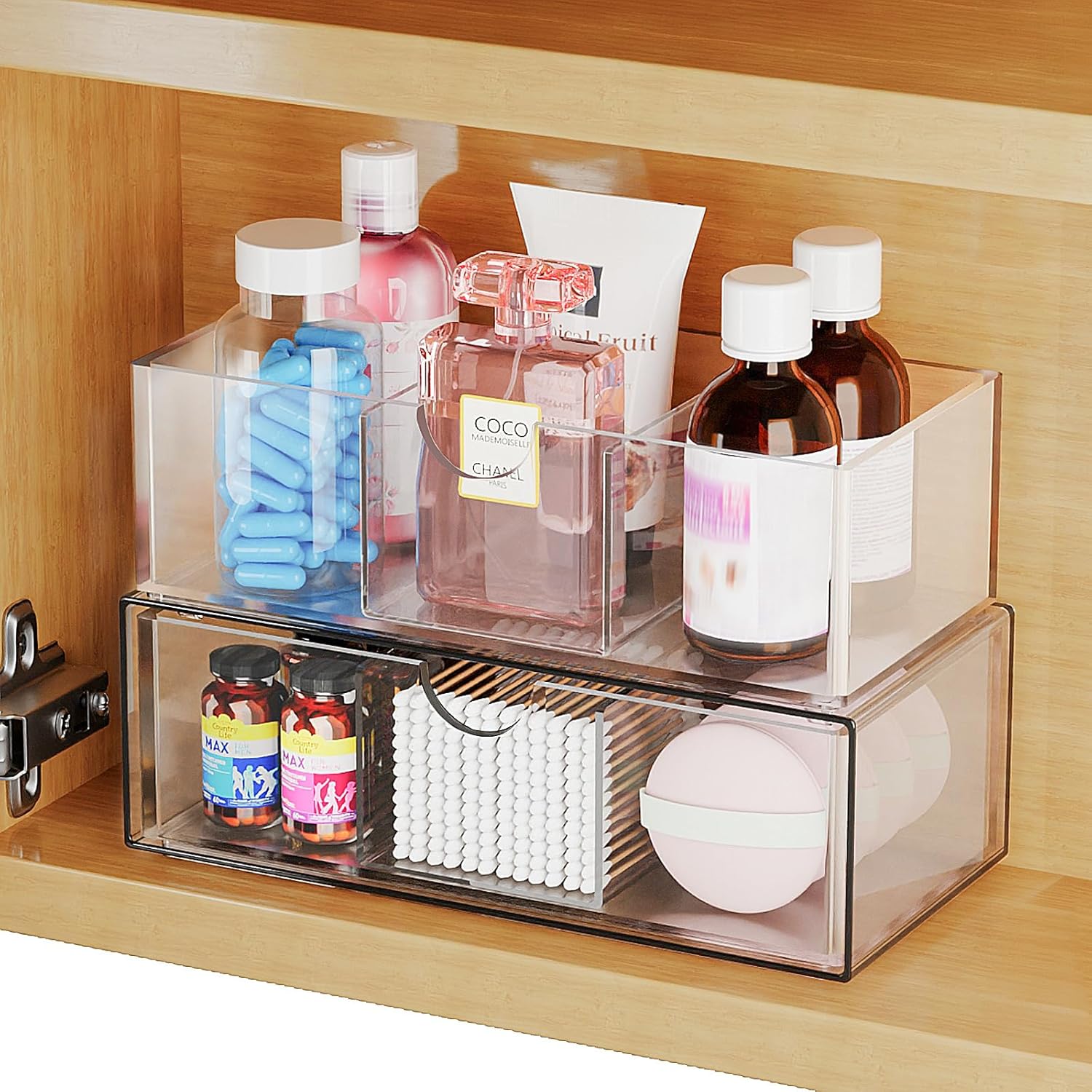 EAROND 2 Tier Medicine Cabinet Organizer with Removable Dividers