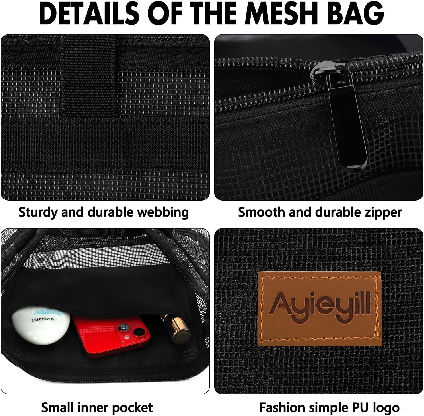Ayieyill Portable Shower Caddy with Zipper - Black