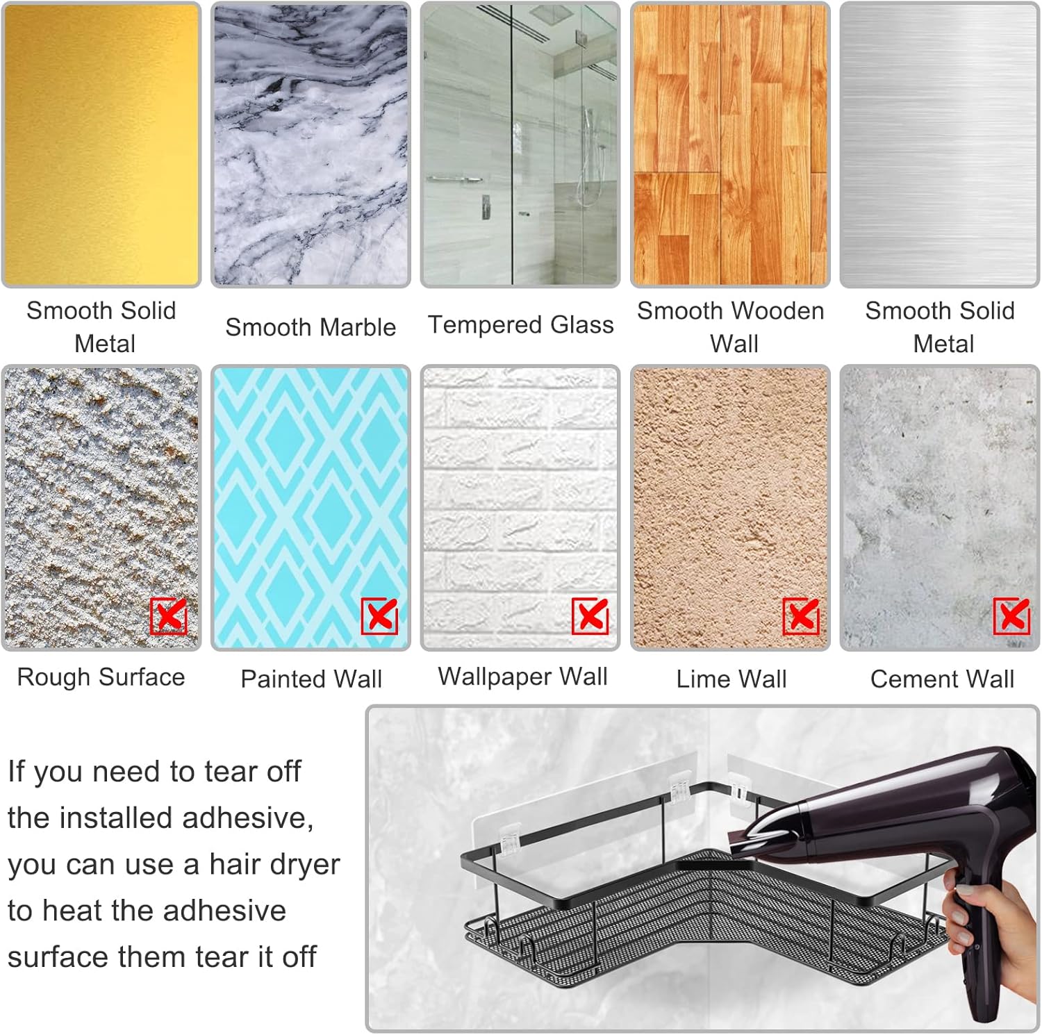 AOUKAR Shower Caddy Shelf Adhesive Pads 4pack