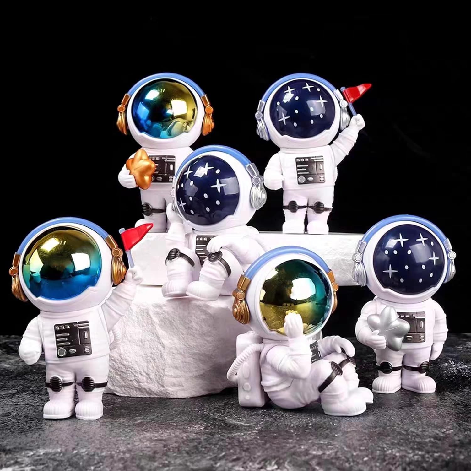 Blue Stars Astronaut Statues Resin Space Decor Figurines