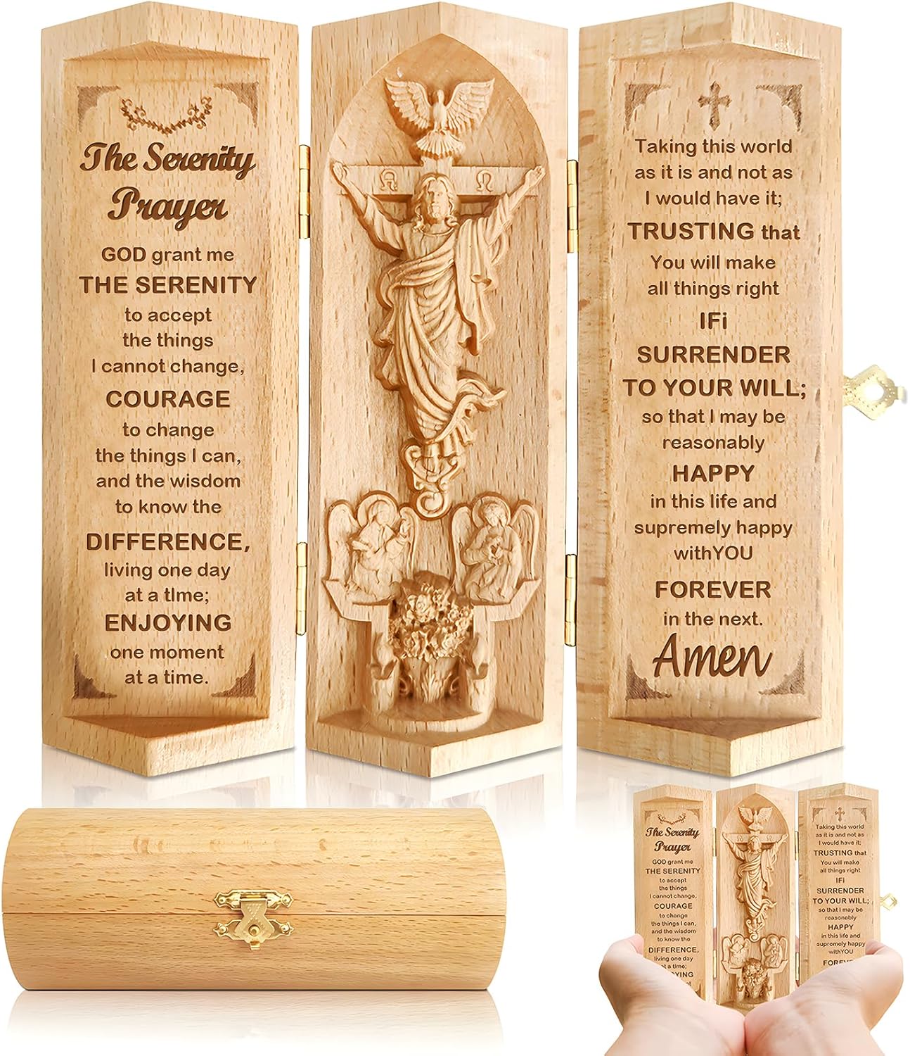 Gnrlfor Openable Wooden Jesus Statue with Serenity Prayer