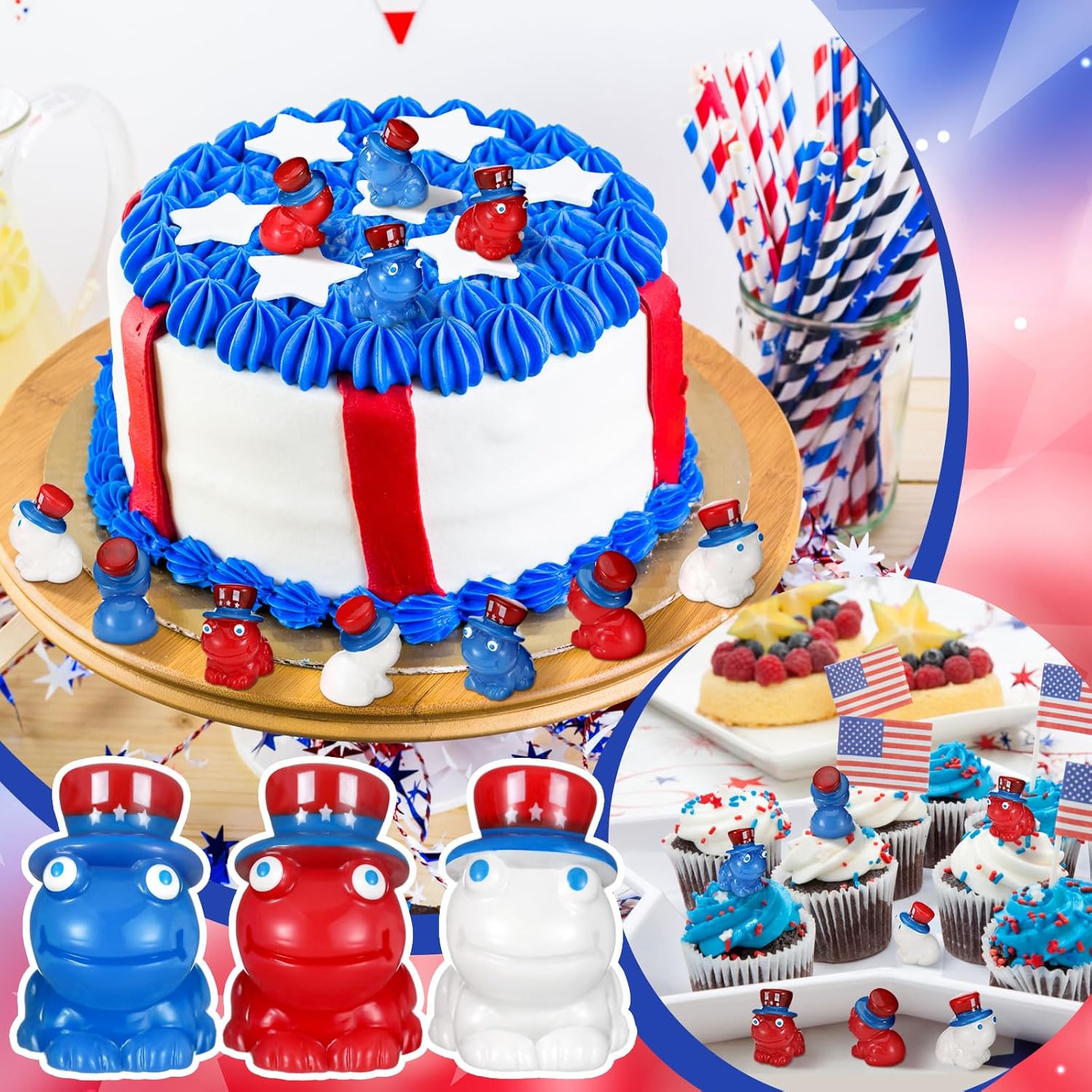 50 Pcs Mini Resin Frogs Patriotic Decor