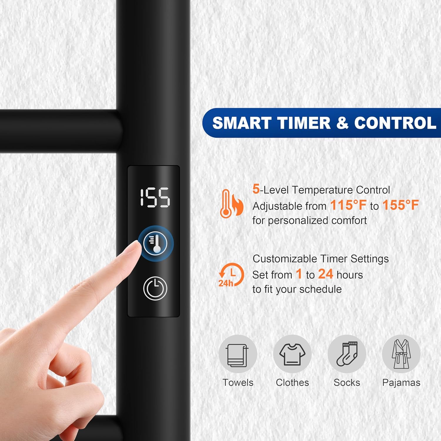 Statappy Heated Towel Rack with 24hr Timer and 5 Temp Settings