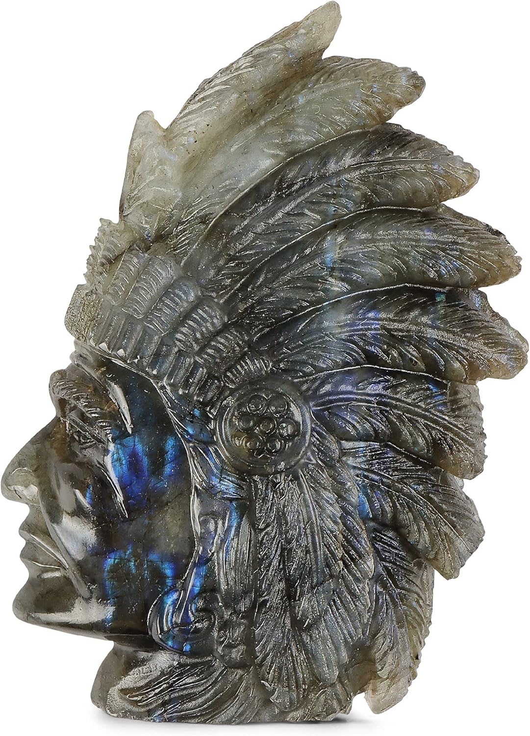 Artistone Labradorite Crystal Indian Skull Statue Hand-Carved