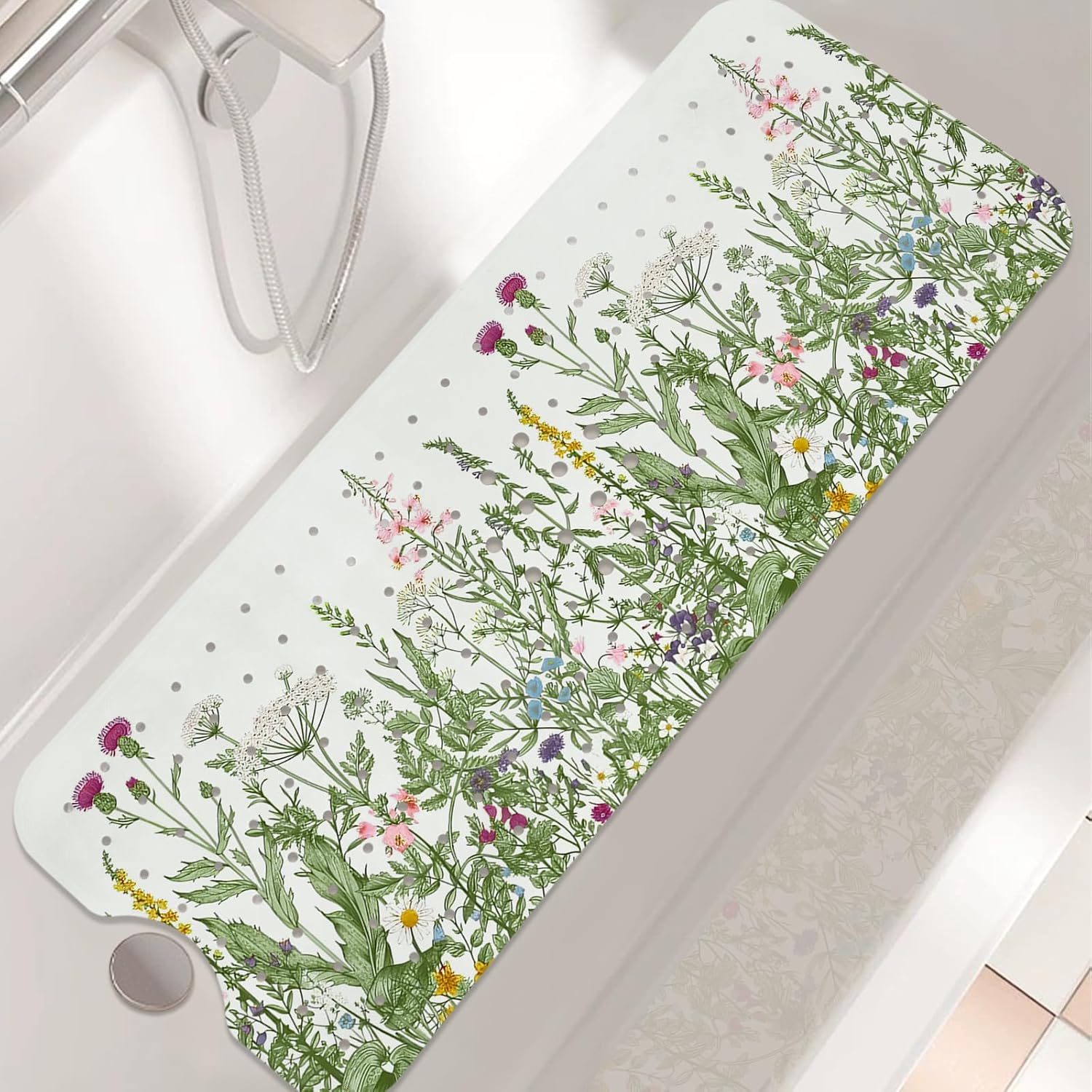 Non Slip Flower Bathtub Mat with Suction Cups 40x16 Inch