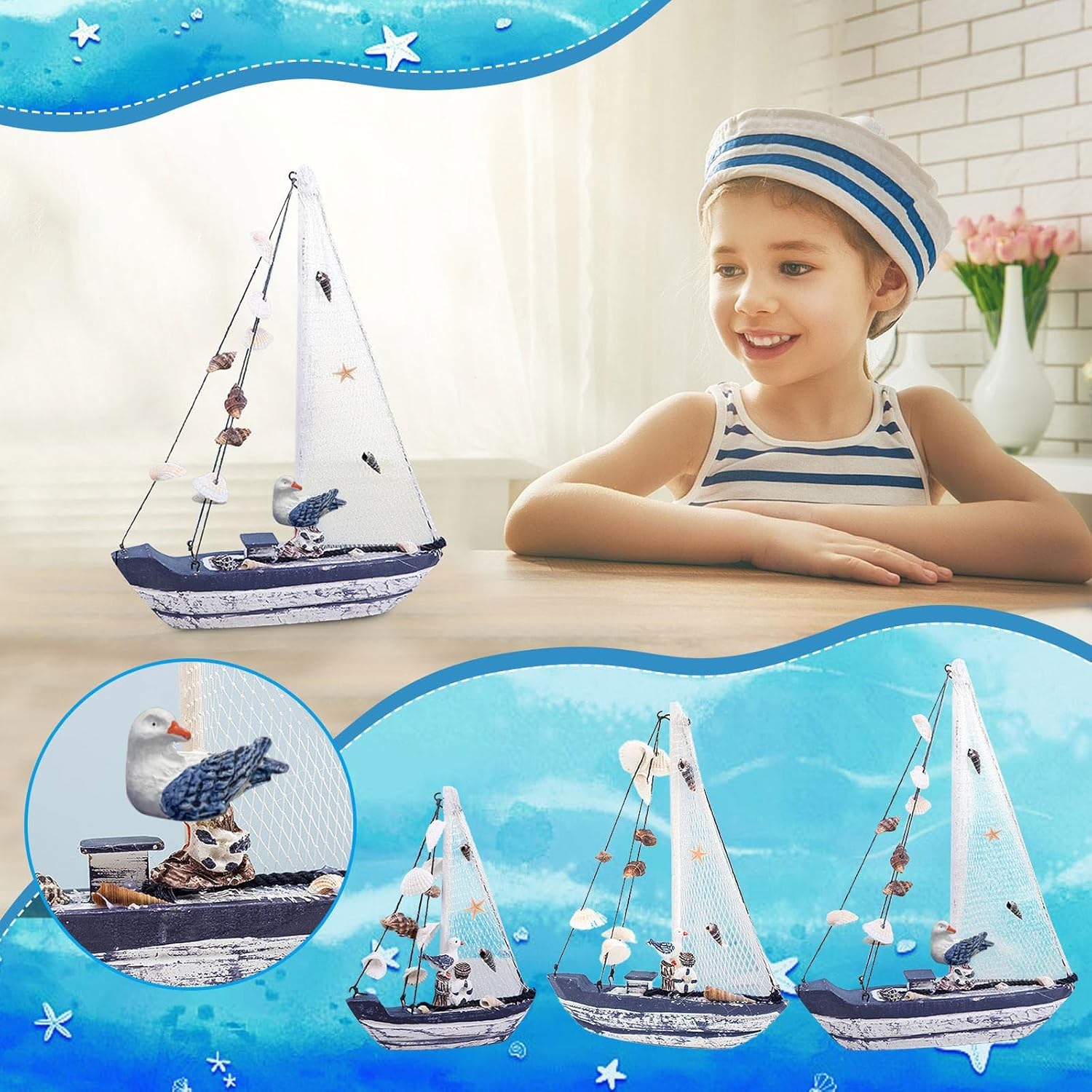 Mini Wooden Beach Statue - Home Decor Fireplace Decor