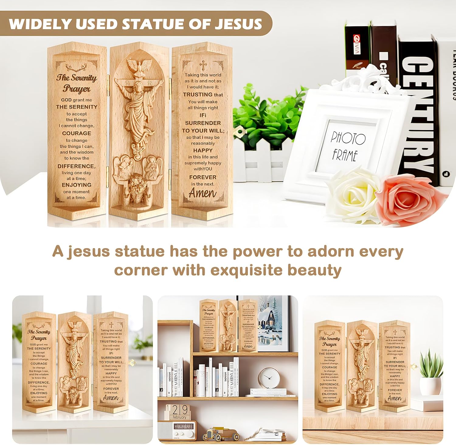 Gnrlfor Openable Wooden Jesus Statue with Serenity Prayer