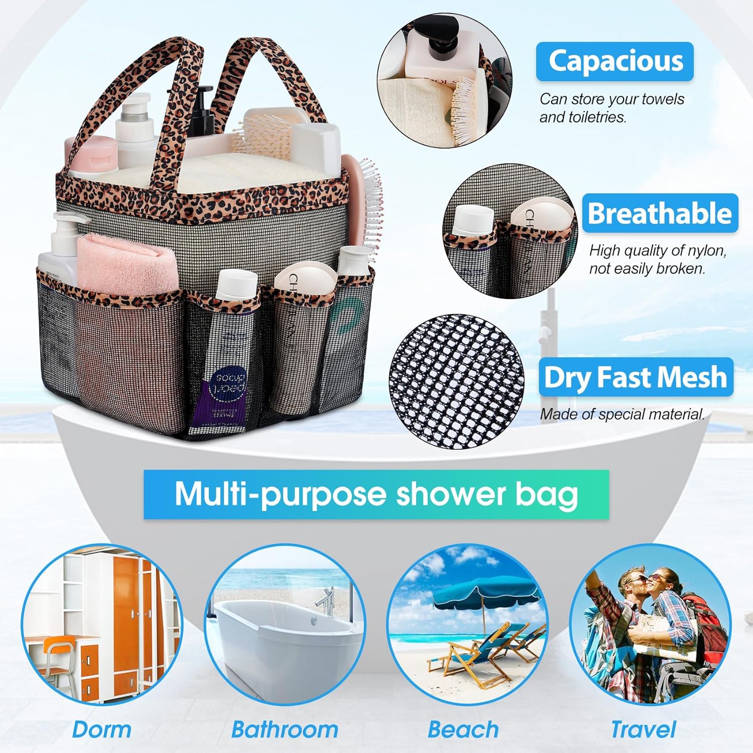 Attmu Portable Mesh Shower Caddy with 8 Pockets