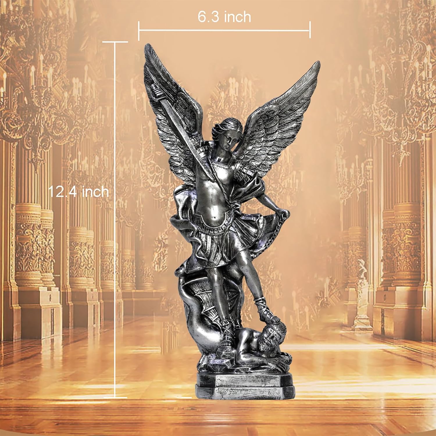 125in St Michael Statue Religious Sculpture Silver Bronze Resin