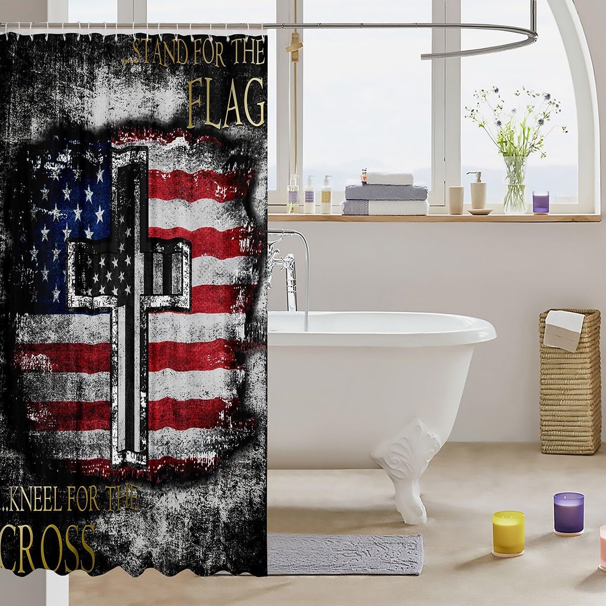 Erosebridal American Flag Camo Shower Curtain Set with 12 Hooks