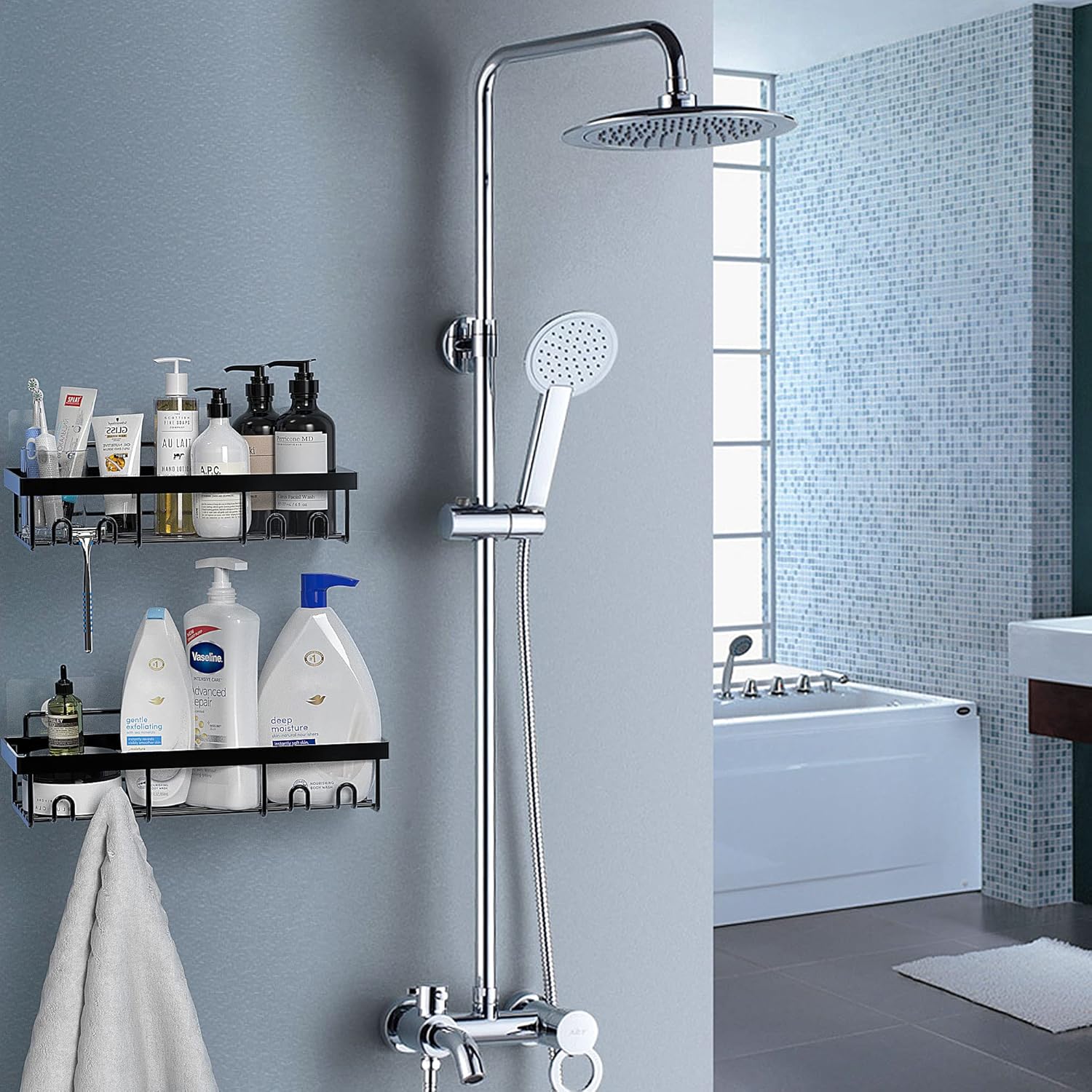 Moforoco 2 Pack Shower Caddy Adhesive No Drilling 1