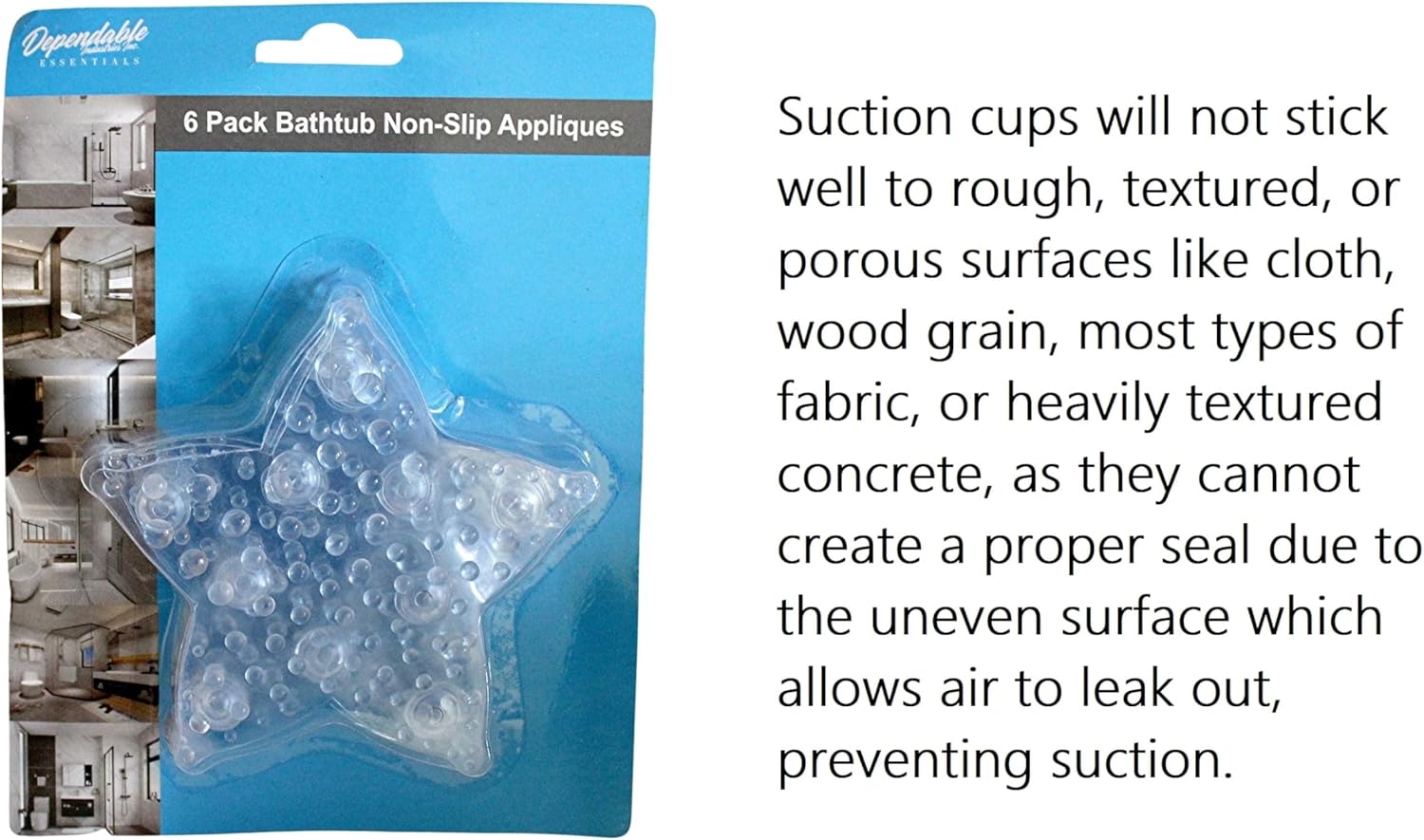 6-Pack Star-Shaped Non-Slip Bath Appliques - Clear 45 Suction Cup Stickers