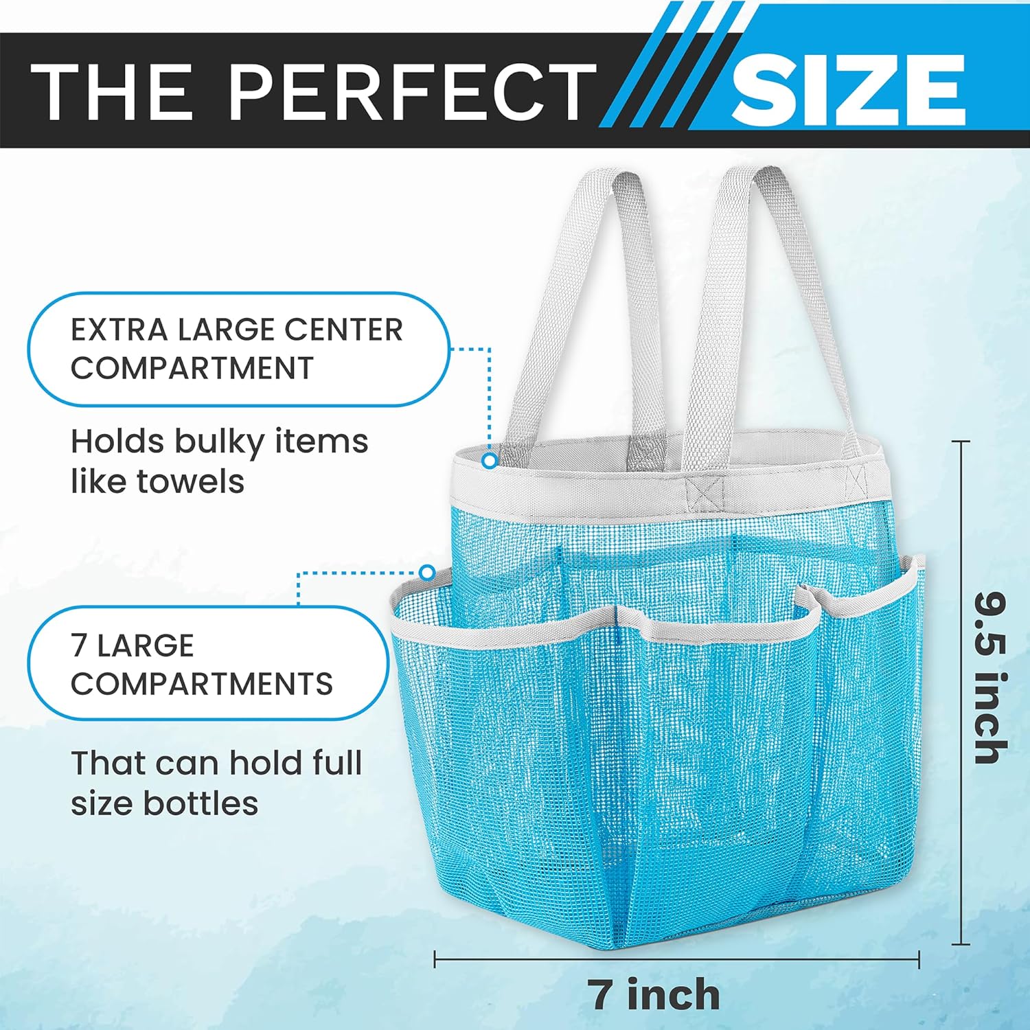 Handy Laundry Mesh Shower Caddy Bag - 7 Pockets Blue