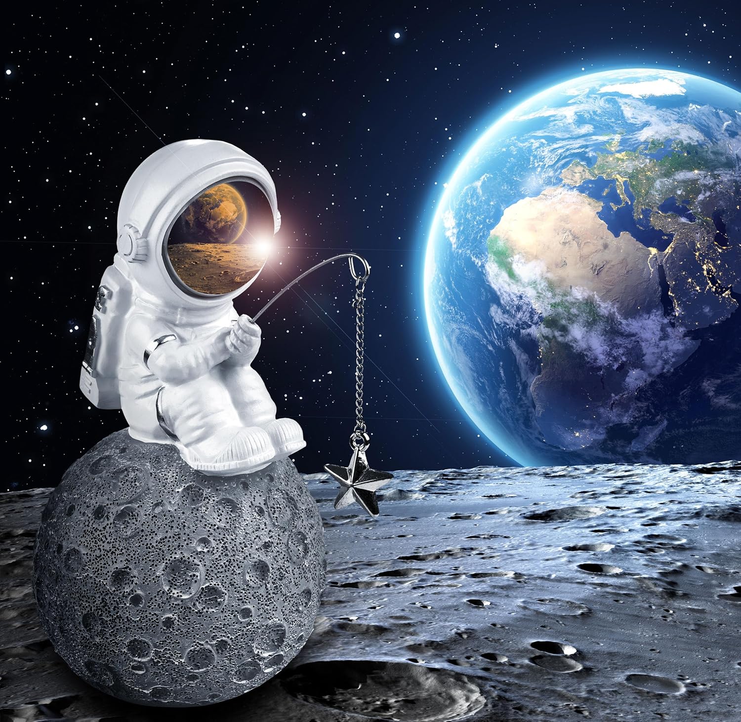 Figurine Astronaut Moon Fishing Stars - 67 Inch Space Decor