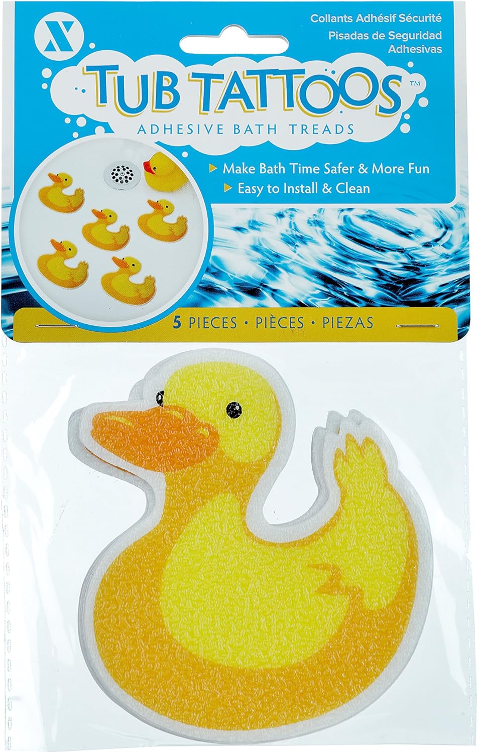 SlipX Solutions Adhesive Bath Treads 5 Pieces Duck Tub Tattoos for Kids