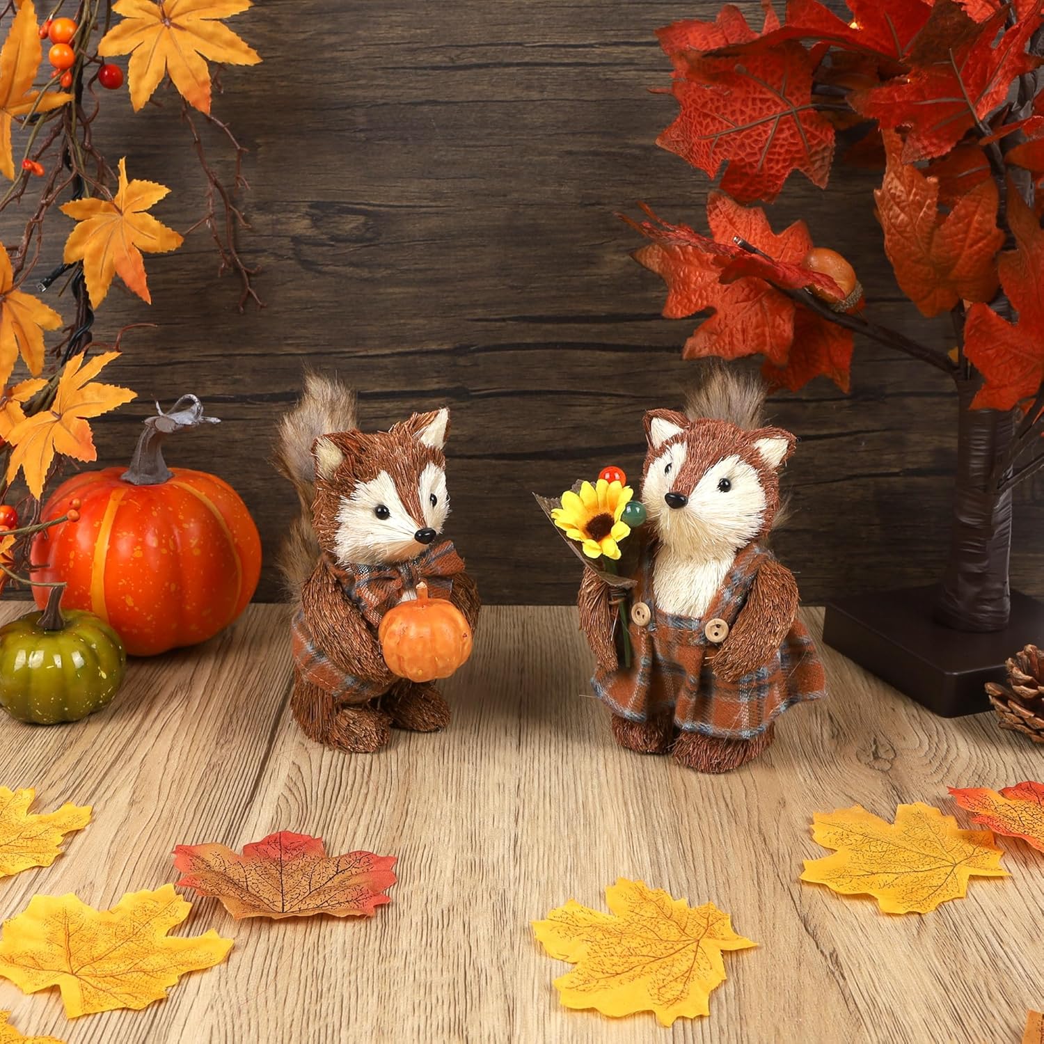 Winemana 2 Pack Fall Decor Sisal Fox Figurines