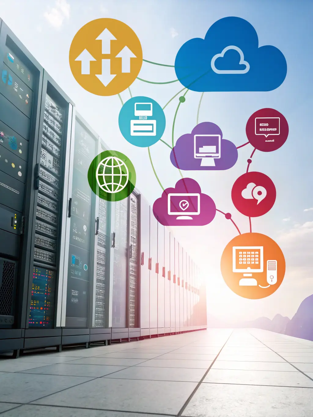 A visually appealing image depicting a cloud computing environment, showcasing various applications and services seamlessly integrated and accessible.